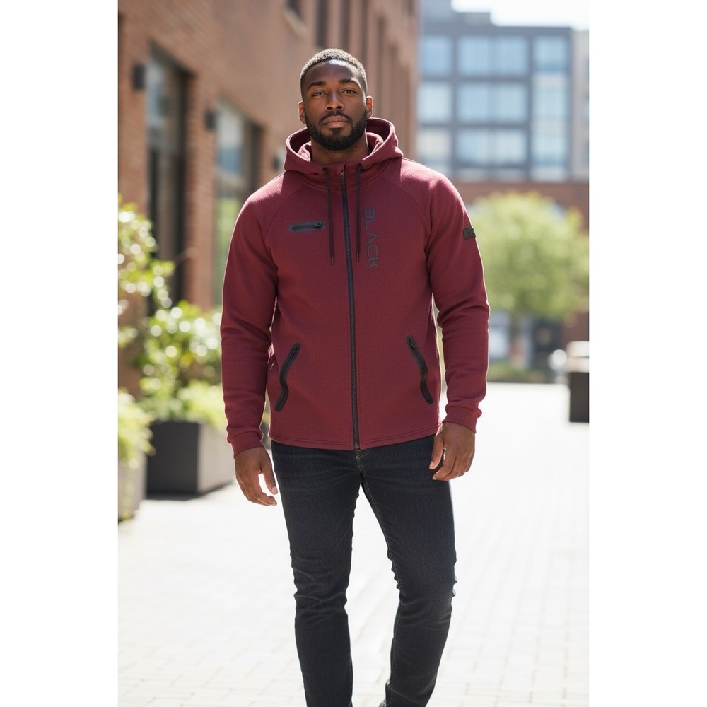 Actively Black Mens Puff Print Color Zipper Hoodie-Large-Maroon